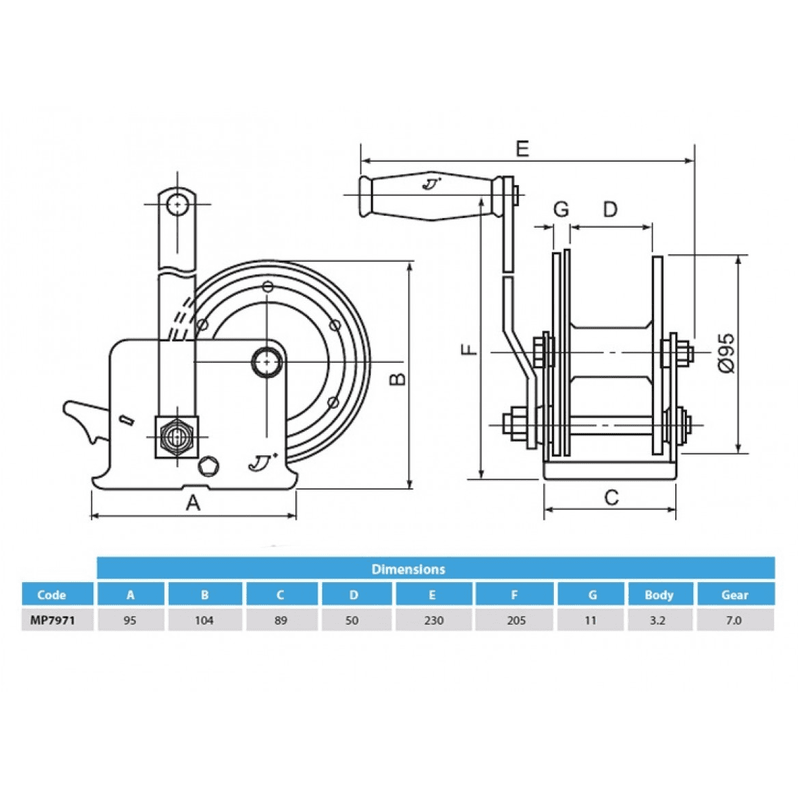 Maypole 250kg Boat Trailer Winch with Strap and Zinc Plated Hook