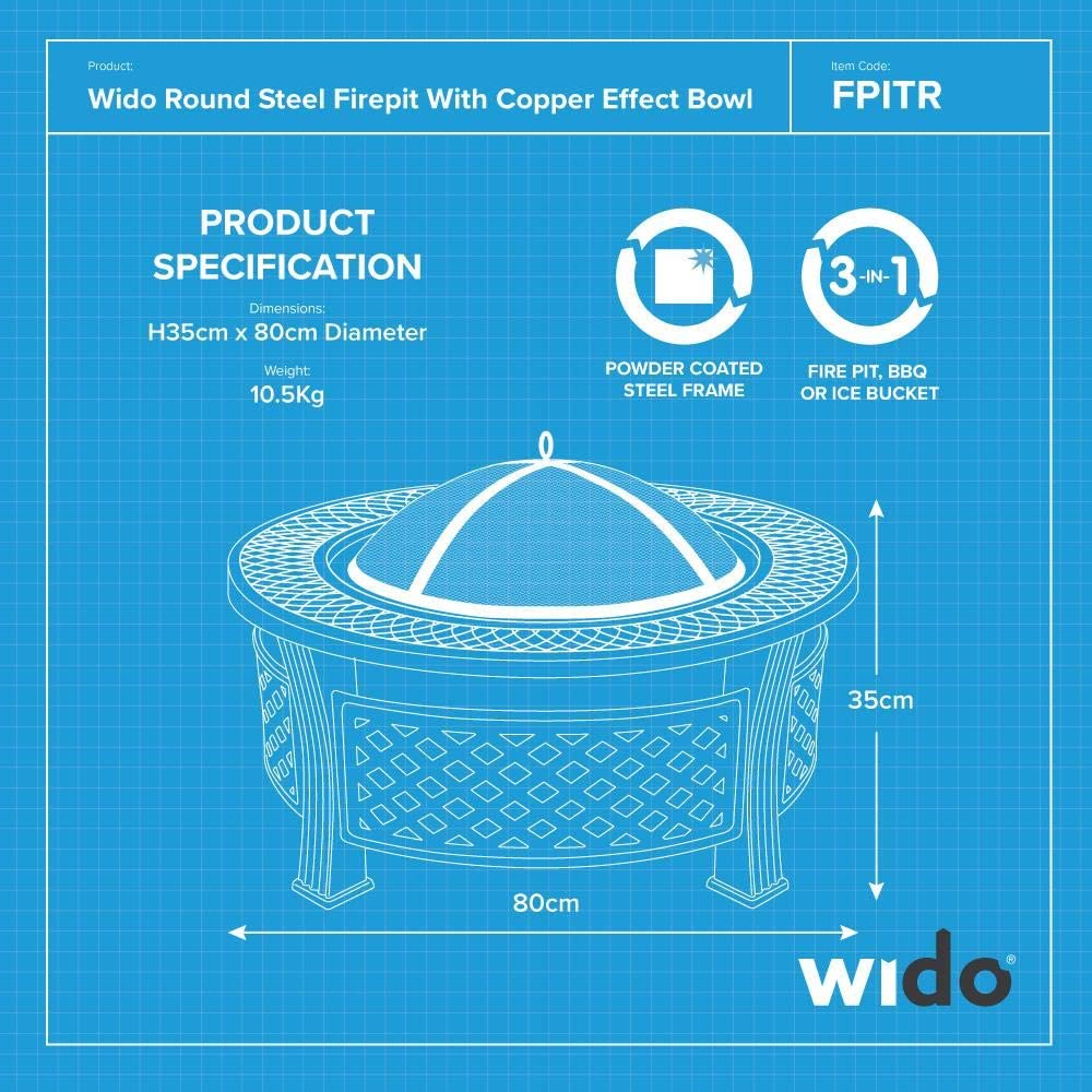 Copper Round Steel Garden Patio Firepit Log Burner Bbq