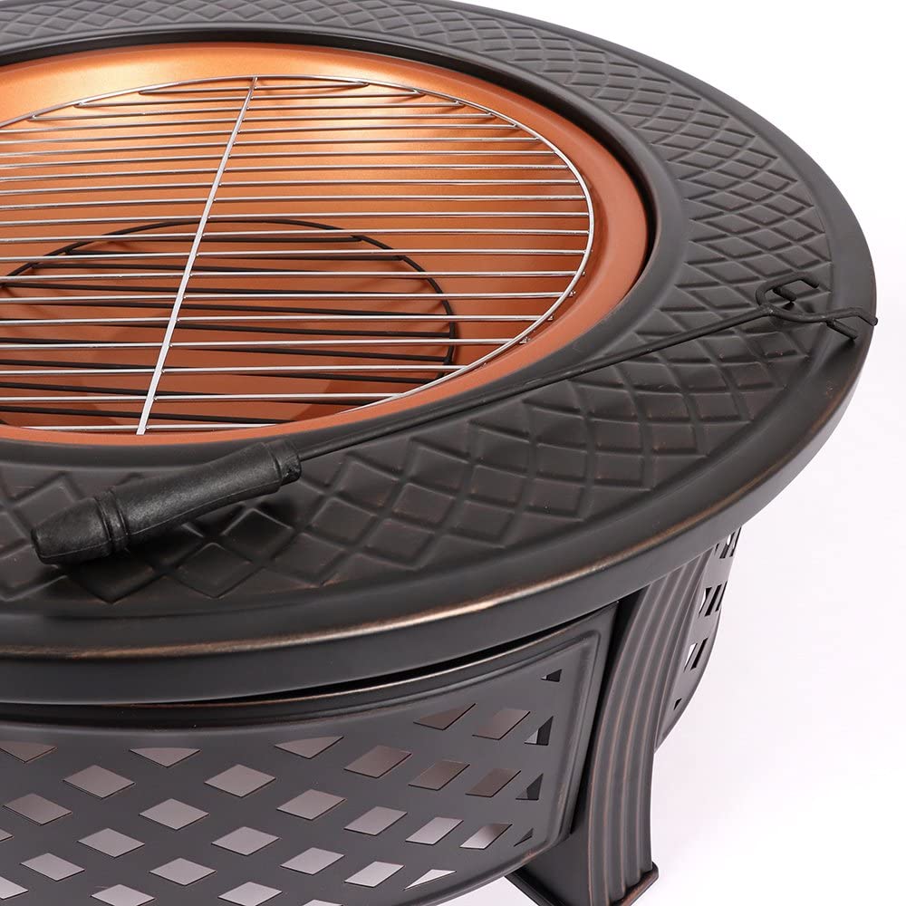 Copper Round Steel Garden Patio Firepit Log Burner Bbq