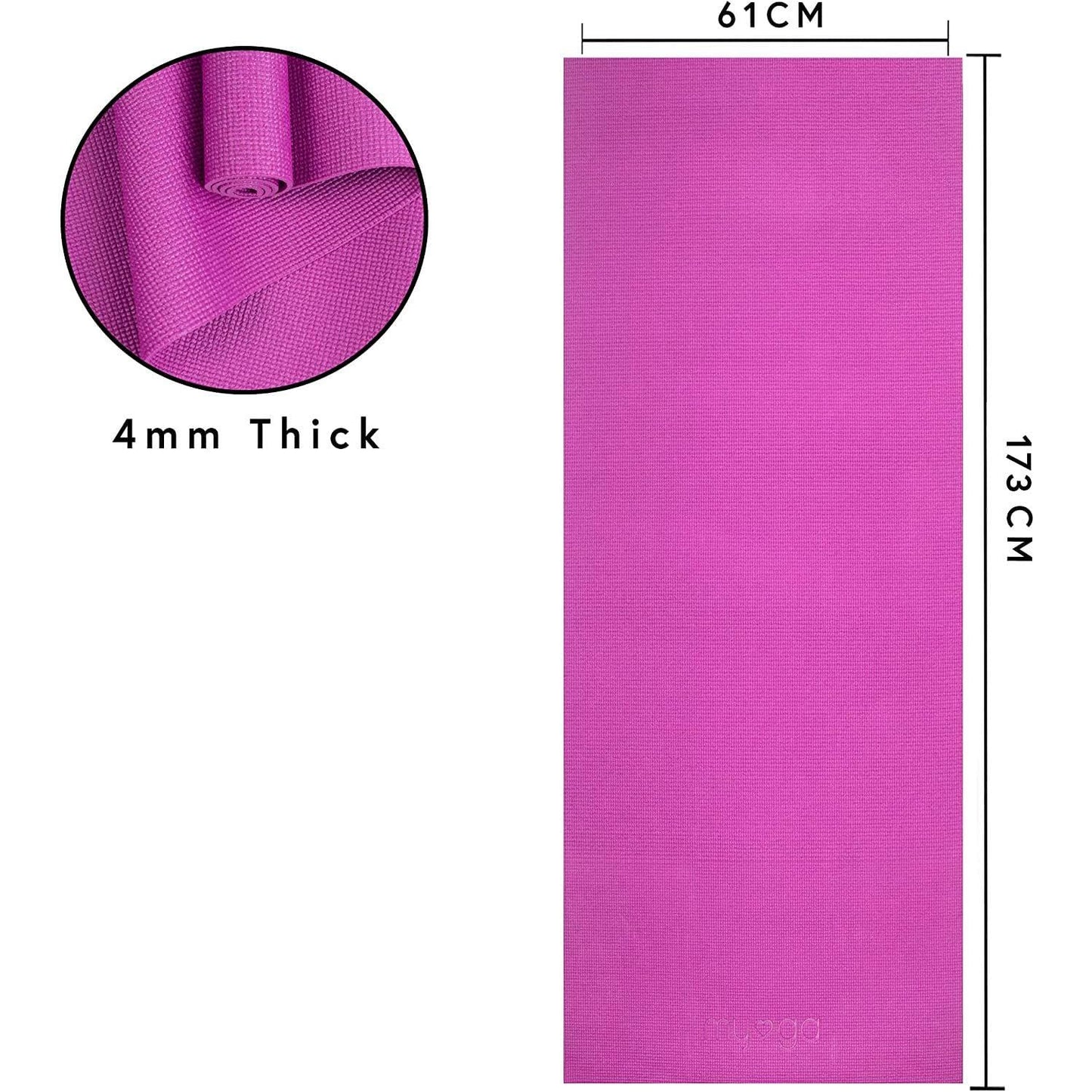 Entry Level Purple Yoga Mat Exercise Fitness Mat 173 x 61cm