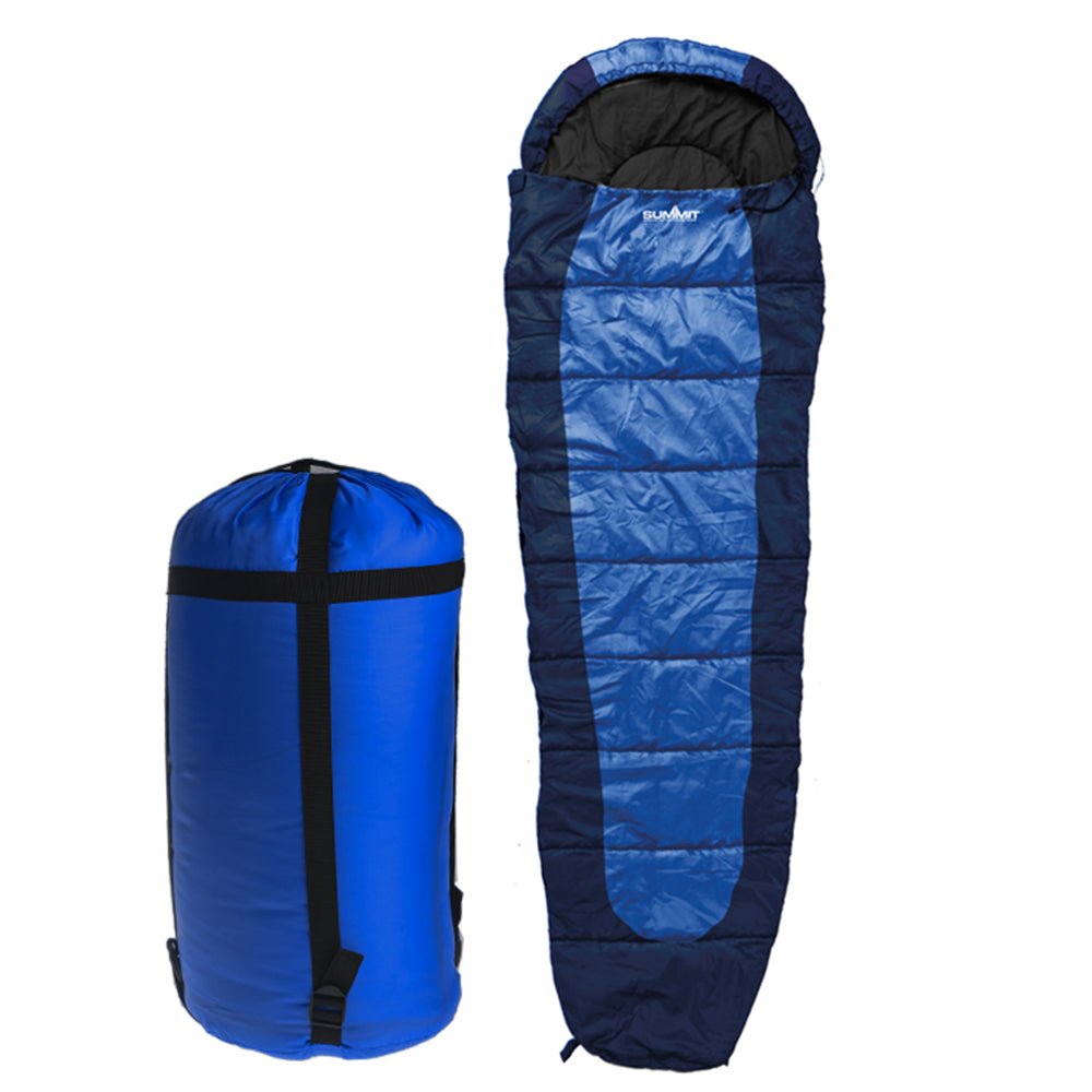 SUMMIT DOUBLE LAYER 350GSM MUMMY SLEEPING BAG DARK BLUE
