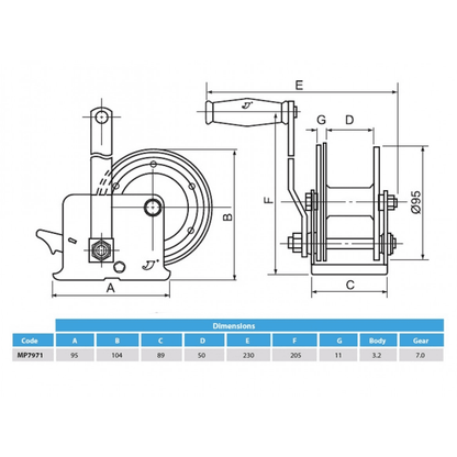 Maypole 250kg Boat Trailer Winch with Strap and Zinc Plated Hook