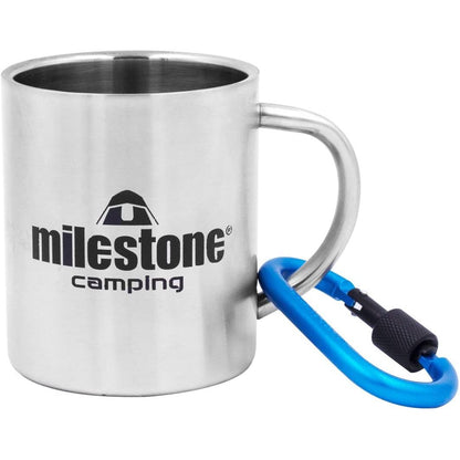 Milestone Stainless Steel Mug with carabiner attached