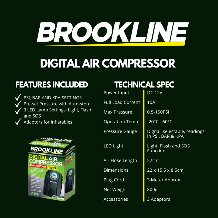 Brookline Digital Air Compressor 12V Air Pump