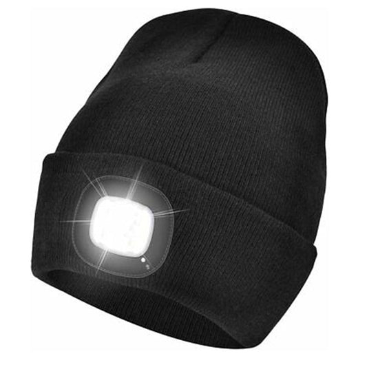 Black Knitted Beanie Hat With LED Light Head Torch