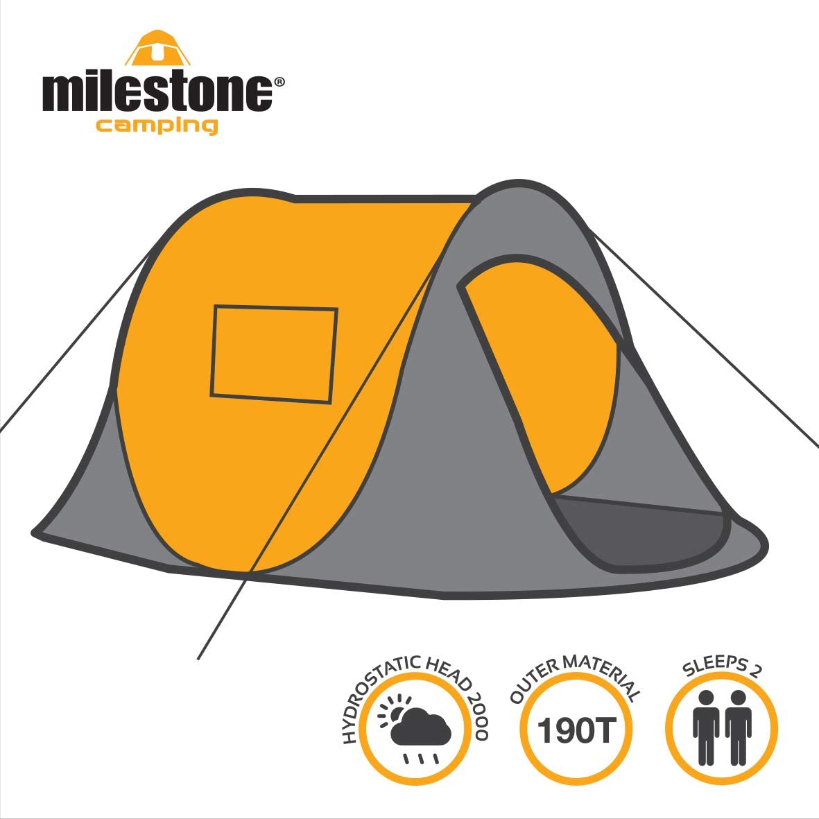 Milestone Camping 2 Man Festival Pop Up Tent Orange and Grey
