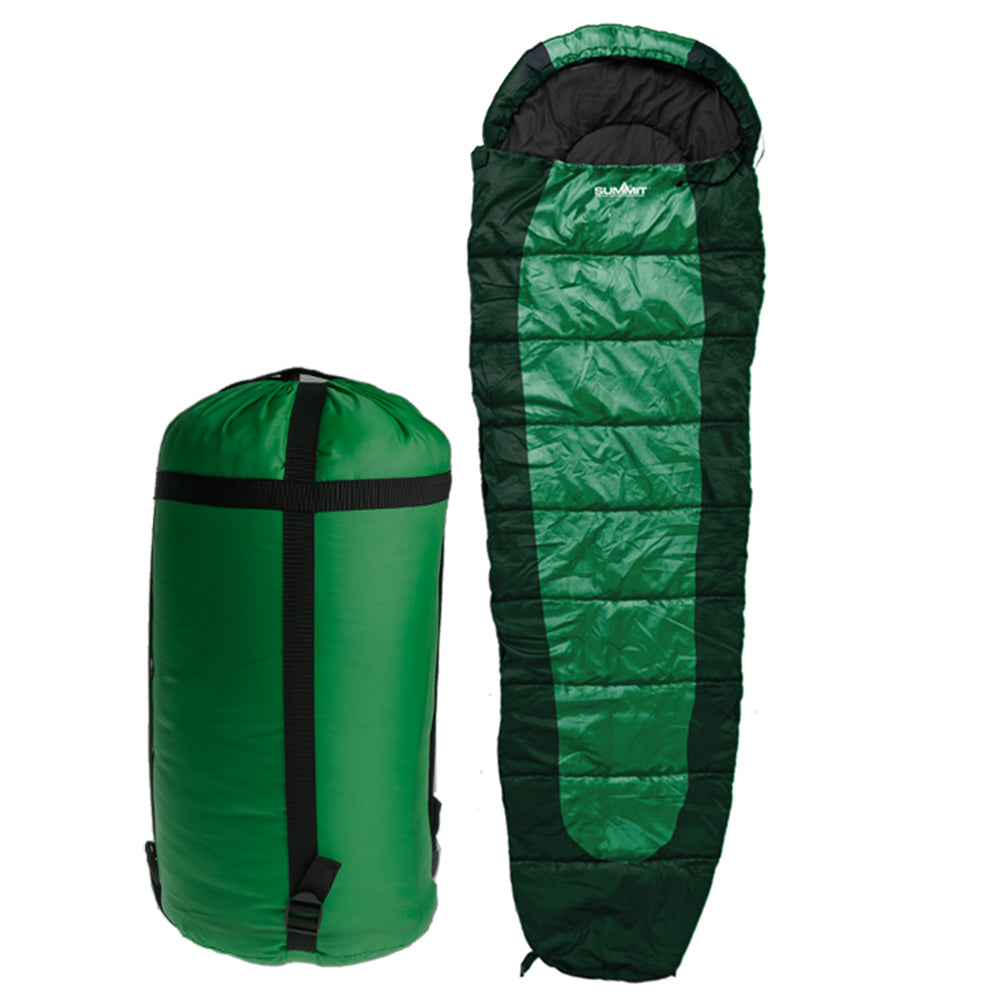 SUMMIT DOUBLE LAYER 350GSM MUMMY SLEEPING BAG DARK GREEN