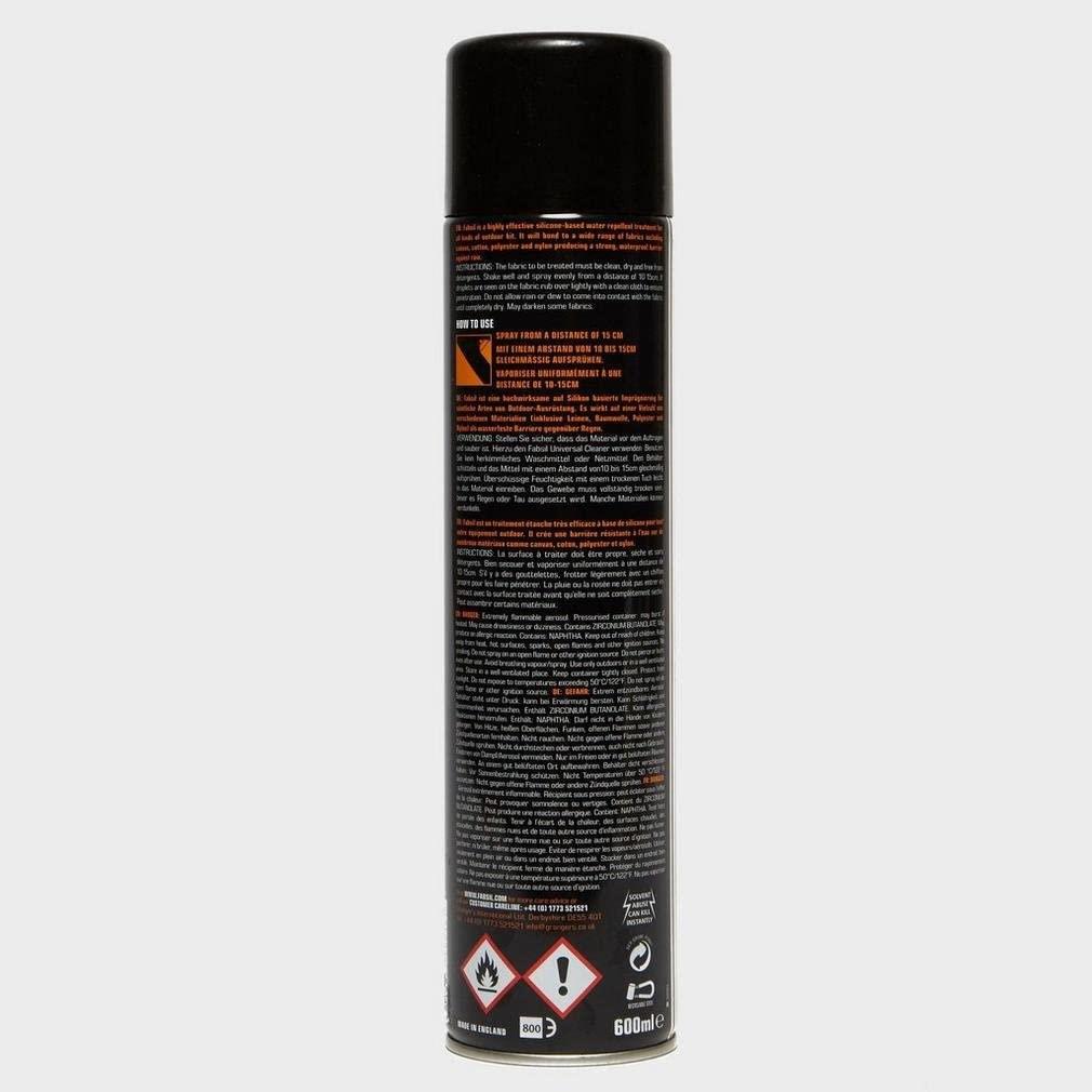 The back of the spray can of Fabsil Protector.