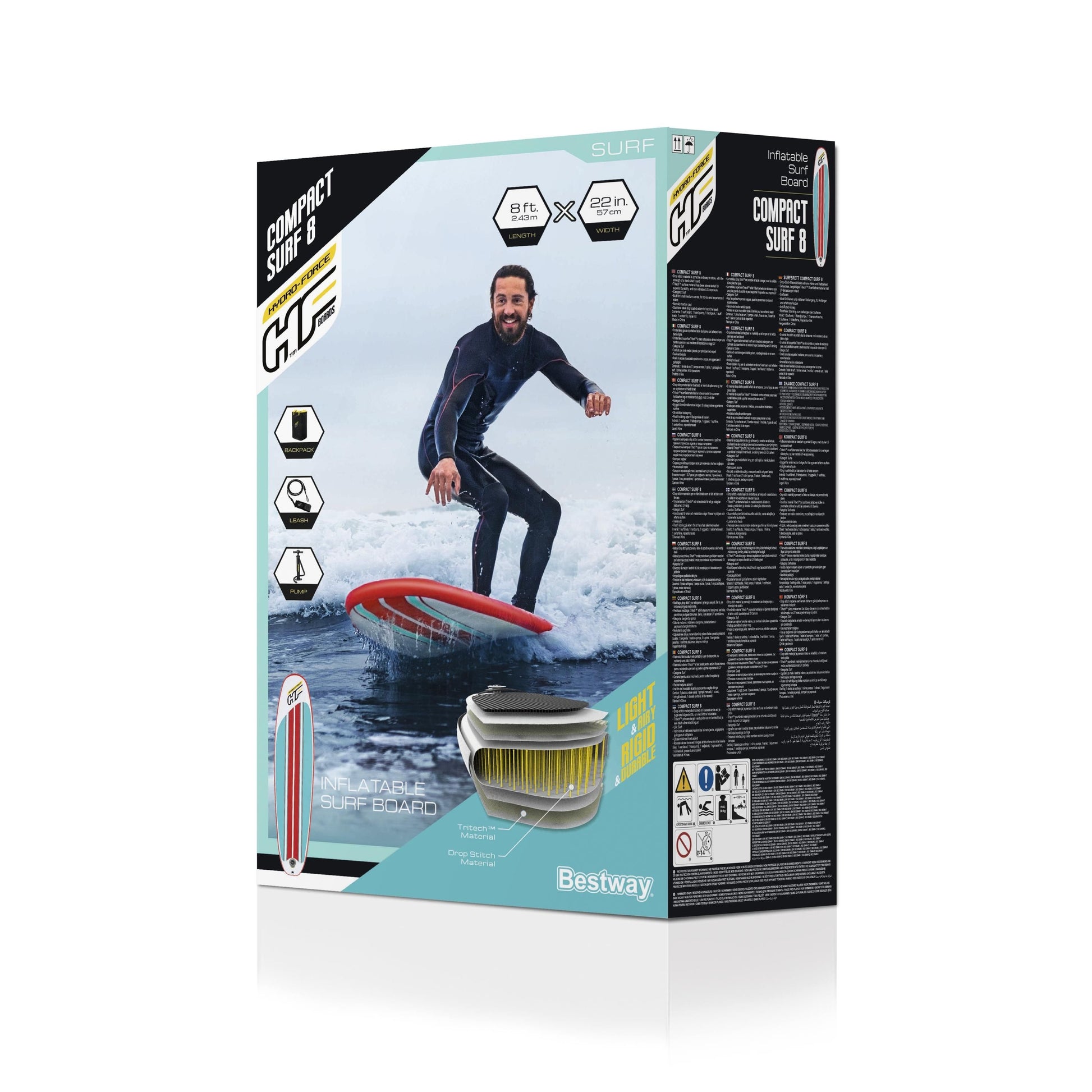8ft HydroÃ¢â‚¬â€˜Force Compact Inflatable Surfboard Set